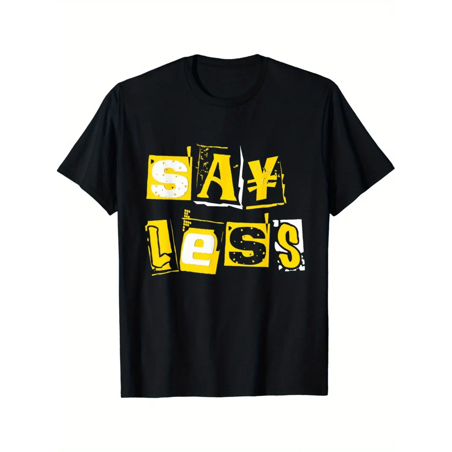 100%25 Cotton Stylish Men S Graphic Cotton T-Shirt Black With Yellow White Print Round Neck Short Sleeve Comfortable Stretch Casual Wear Machine Washable Golf Gift T-Shirt For Men And Women
