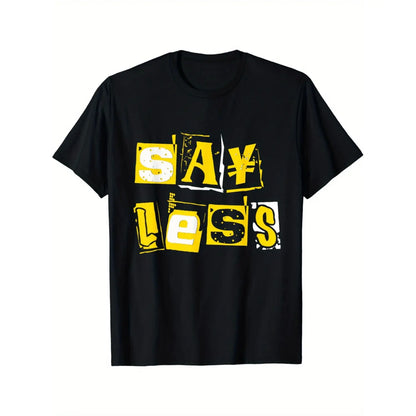 100%25 Cotton Stylish Men S Graphic Cotton T-Shirt Black With Yellow White Print Round Neck Short Sleeve Comfortable Stretch Casual Wear Machine Washable Golf Gift T-Shirt For Men And Women