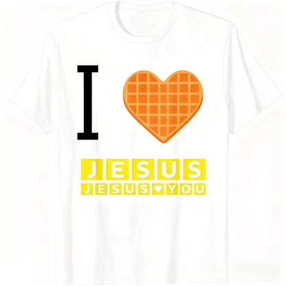 I Love Jesus Waffle Heart Funny Christian Breakfast T-Shirt