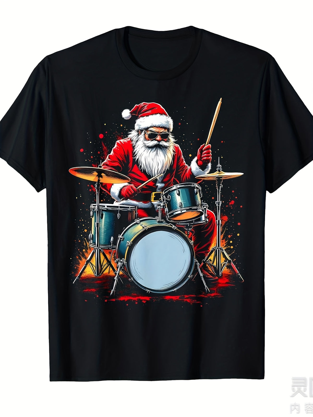 Drummer Santa Playing Drums Funny Christmas Music Lover Boys T-ShirtSame style for men and women 2025 summer short-sleeved printed T-shirt pure cotton 220G