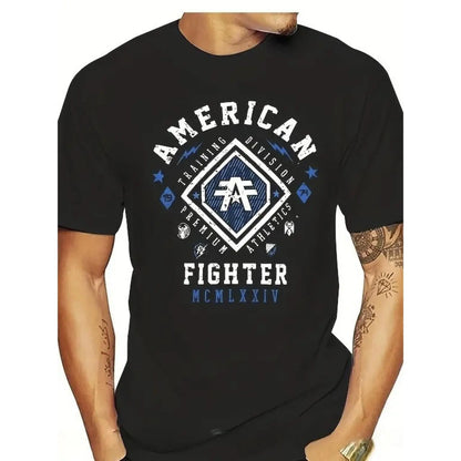 1pc, 100%25 Cotton, American Fighter Printed T-Shirt, Seasonal Casual Men'S T-Shirt, Round Neck Cotton Short-Sleeved T-Shirt, Casual Outdoor T-Shirt, Christmas Gift, Affilante.