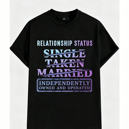 Relationship Status Independently Single Divorced Ex Wife Funny Graphic T-Shirt - Unisex Black Cotton Tee with White & Red Text grandma's favorite t shirt good graphic tees funny graphic tee funny shirt guys gifts trendy t-shirts oversized tshirt  black