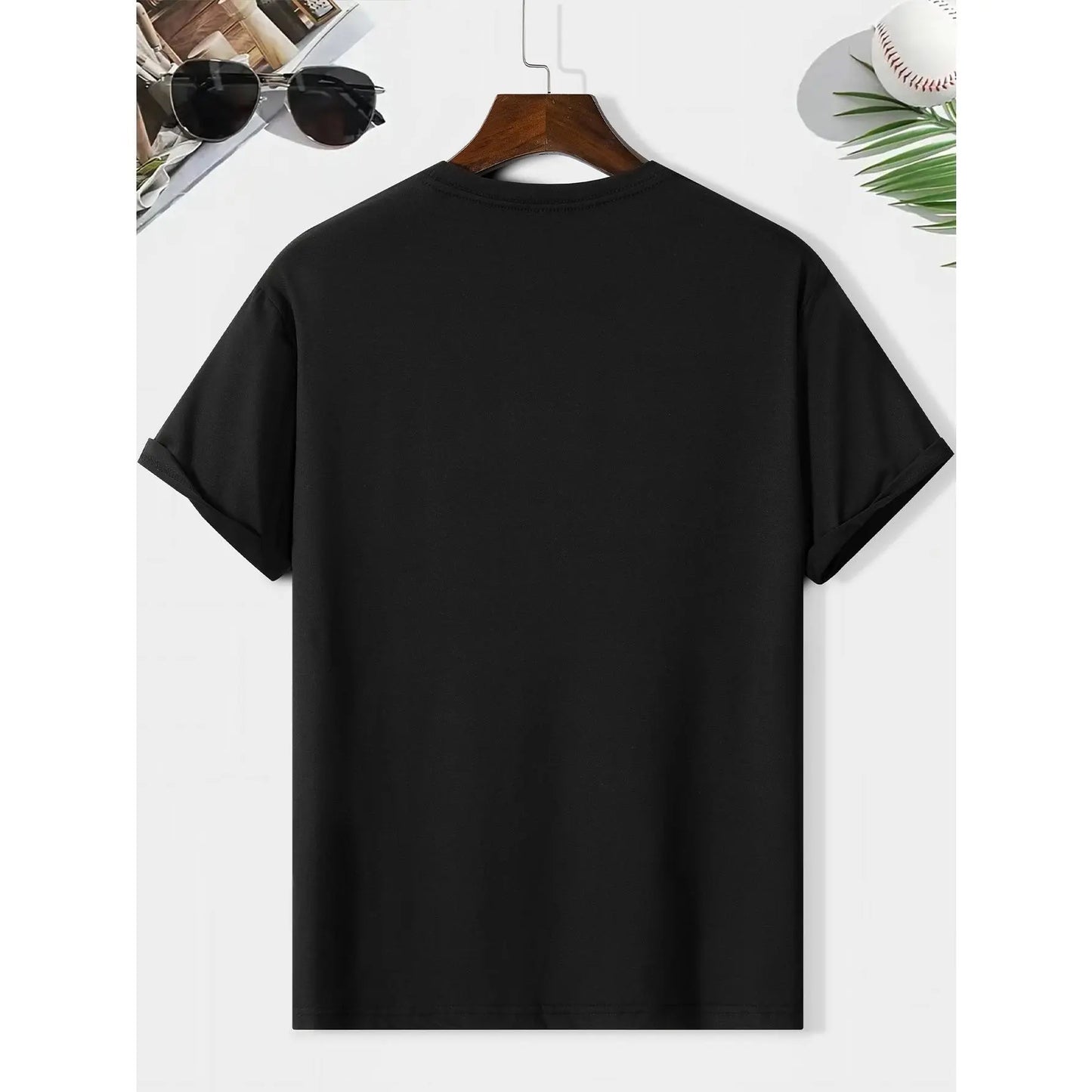 Men'S Casual Fashion Short Sleeve T-Shirt with CR7 Print, Polyester, Lightweight, Regular Fit Crew Neck, Comfortable Elastic Summer Tee, Casual Daily Style, Ideal Gif