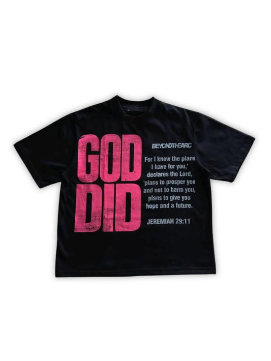 Vintage God Did Graphic Tee Christian Apparel Mens Casual Short Sleeve Crewneck Streetwear Top Tropical Style T-Shirt Classic Menswear graphic tee