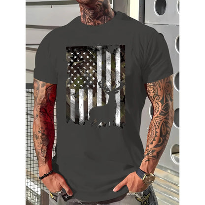 Men's Spandex Fabric Short-Sleeve Printed T-Shirt, Casual Summer Men's Top