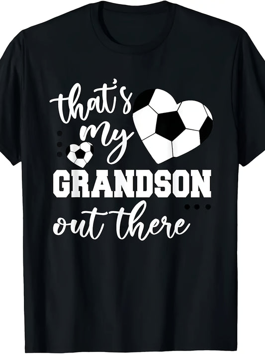 That'S My Grandson Out There Soccer Grandma Mother'S Day T-Shirt Retro Casual Short-Sleeve T-Shirt with Round Neck And Printed Pattern Suitable for Daily Commuting And Outdoor Activities Machine Washable