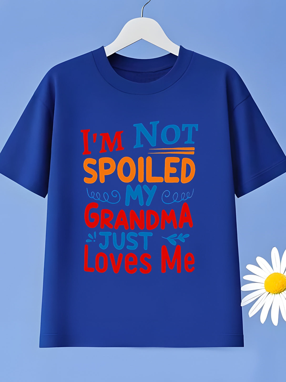 Boys' Fashion 'I'M Not Spoiled, My Grandma Loves Me' Monogram Print Short Sleeve T-Shirt, Comfortable Breathable Fabric for Sports & Casual Wear, Fun Print, Lightweight Pattern, Comfortable Summer Dress, Machine Washable Short Shirt