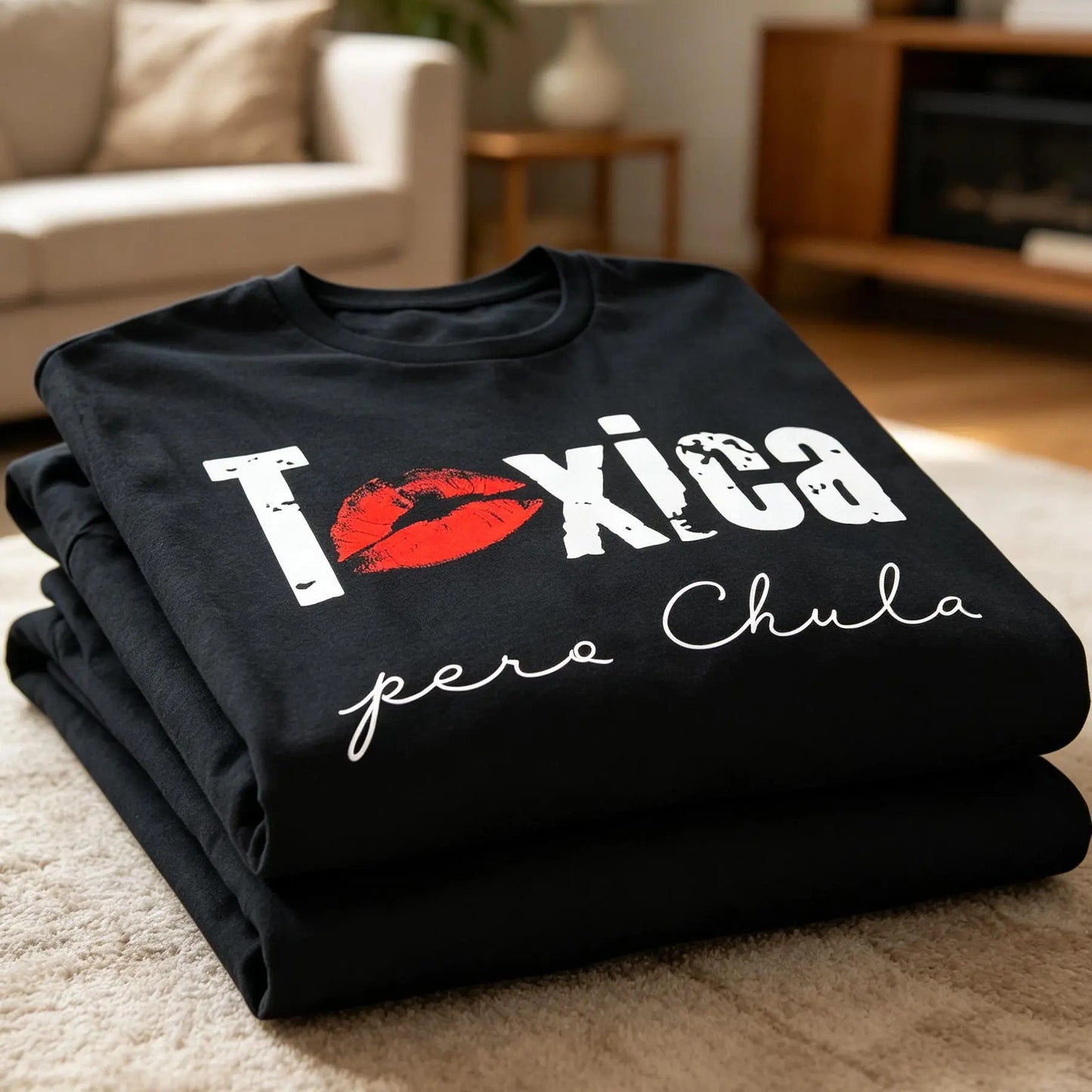 Toxica Pero Chula Graphic Tee - Funny Spanish Quote T-Shirt for Feisty Latinas, Casual Loose Fit Crew Neck Short Sleeve Top, 100%25 Comfort Material, Black with White Lettering Cotton Fabric Soft Summer Y2K Streetwear  Crewneck Tshirt