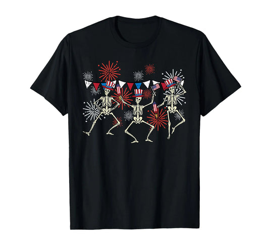 4th Of July Dancing Skeletons Funny Patriotic Men Women Kids T-Shirt