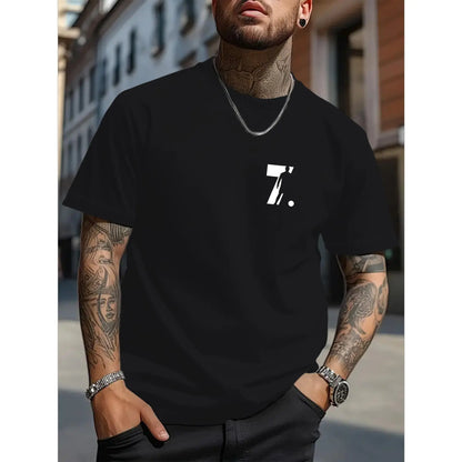 Men'S Casual CR7 Graphic T-Shirt - 100%25 Polyester, Lightweight , Regular Fit Crew Neck, Machine Washable, Ideal for Sports and Casual Wear