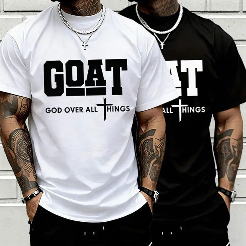 “God Over All” graphic T-shirt for men, 100%25 cotton, breathable loose streetwear short sleeve, urban faith style casual tee for everyday outdoor wear — trendy Christian casual top, short sleeve, menswear, T-shirt, crew neck, TikTok Shop Spring Glow Up.,