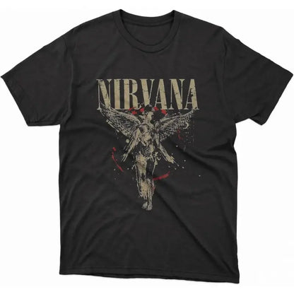 Mens Grayce Nirvana In Utero Angel Splatter Shortleeve Round Neck Knit Casual T-Shirt - Official Band Merch Menswear Graphic Tee, US Sizes, Alpha Colors