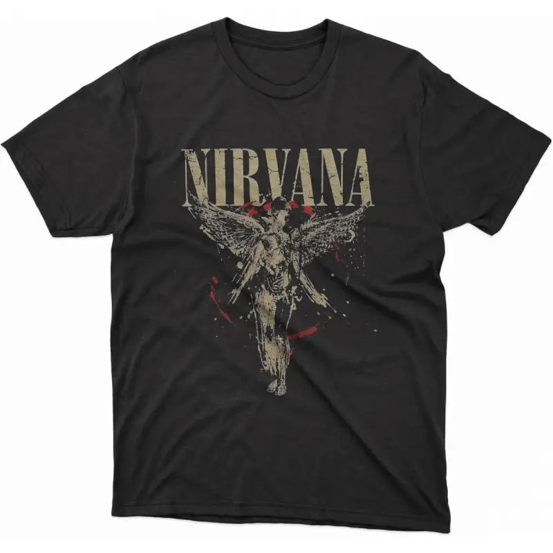 Mens Grayce Nirvana In Utero Angel Splatter Shortleeve Round Neck Knit Casual T-Shirt - Official Band Merch Menswear Graphic Tee, US Sizes, Alpha Colors