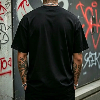 Men’s melting heart graffiti graphic T-shirt, streetwear-inspired love design tee, casual crew neck top, bold urban style shirt for everyday wear, street outings, casual meetups, and nights out