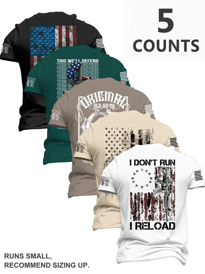 Men's Fashion Round Neck Casual Short Sleeve T-Shirt, Summer Comfortable Flag Print Outdoor Tee, Ideal for Daily Wear