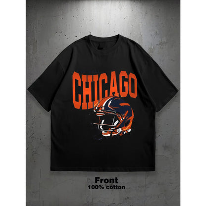 Men'S Chicago Football Helmet Graphic T-Shirt - 100%25 Cotton, Unisex Sports Fan Apparel, Comfortable Fit, Perfect for Casual Outfits & Team Spirit, Casual Wear | Chicago Theme | Durable Cotton