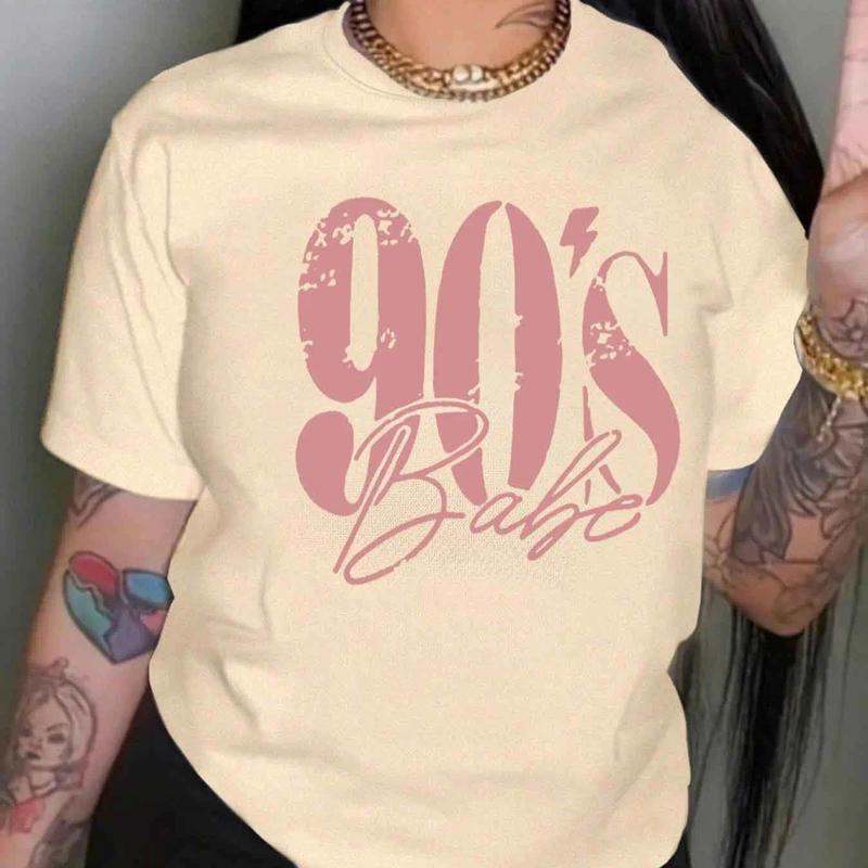 【Plus Size】 Figure & Letter Graphic Round Neck Tee, Summer Outfits, Graphic Tees, Casual Short Sleeve T-shirt for Daily Wear, Women Clothing for All Seasons, Womenswear, Tshirt, Streetwear,clothes for back to school,first day of school outfits