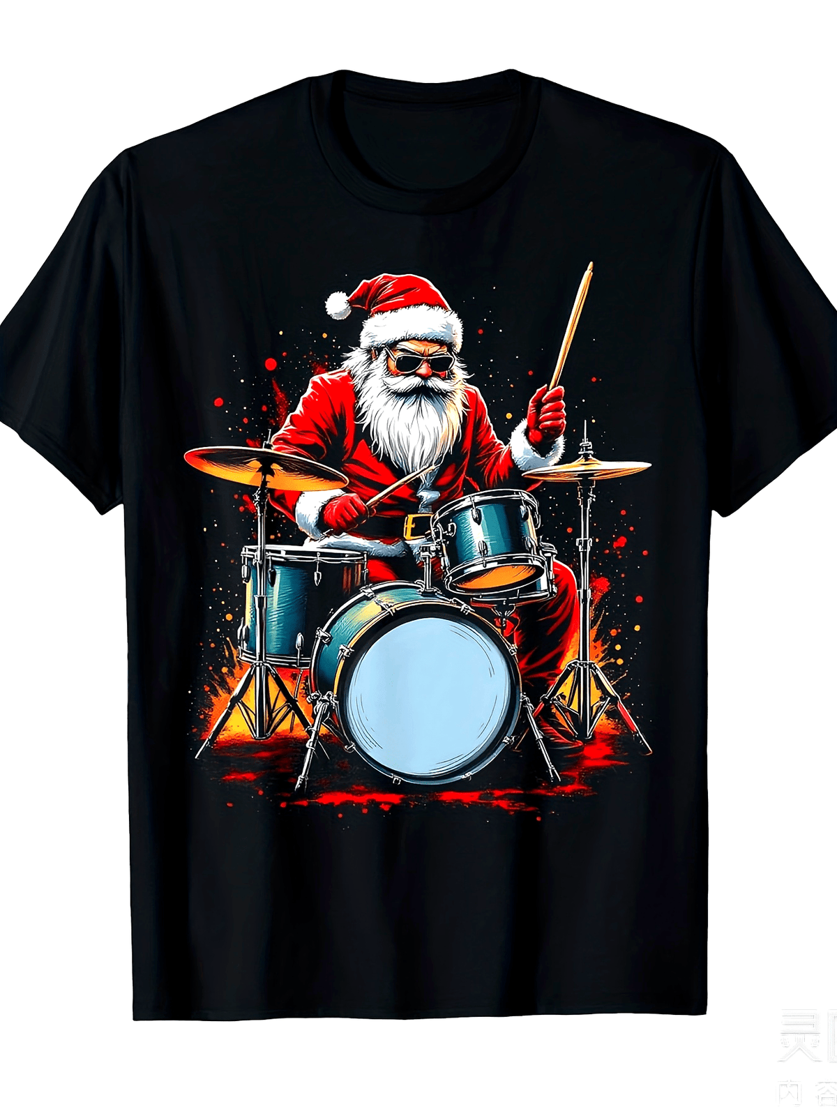 Drummer Santa Playing Drums Funny Christmas Music Lover Boys T-ShirtSame style for men and women 2025 summer short-sleeved printed T-shirt pure cotton 220G