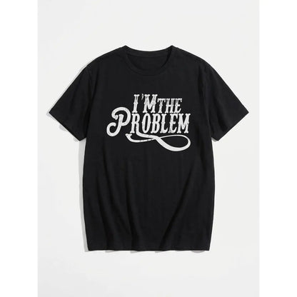 I'm The Problem T-shirt, Country Music Graphic Tees, Western T-shirt for Men, Pure Cotton Round-neck T-shirt, Machine Washable, Moisture - Wicking,  Suitable for Daily Wear, Exercise and Vacation,Black-Hoodie-front,Black-Sweatshirt-front Casual Streetwear