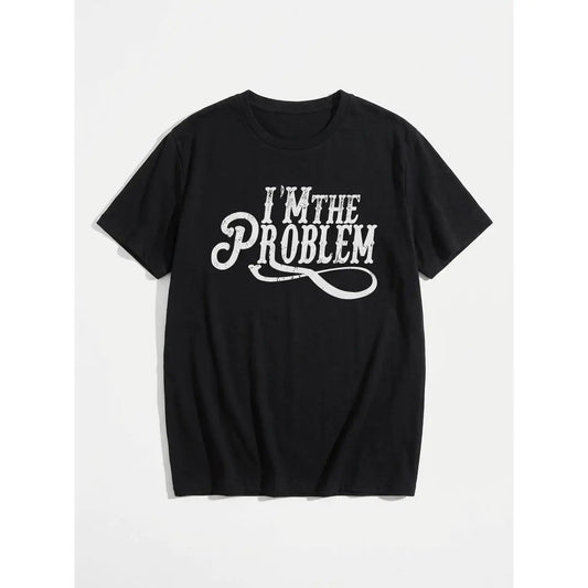 I'm The Problem T-shirt, Country Music Graphic Tees, Western T-shirt for Men, Pure Cotton Round-neck T-shirt, Machine Washable, Moisture - Wicking,  Suitable for Daily Wear, Exercise and Vacation,Black-Hoodie-front,Black-Sweatshirt-front Casual Streetwear