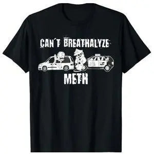 Cotton Short Sleeve Oversized Crewneck Tops Trendy Tees Breathable Casual Shirts with Bold "CAN'T BREATHALYZE METH" Graphic Print Comfy Wear For Men Women 818