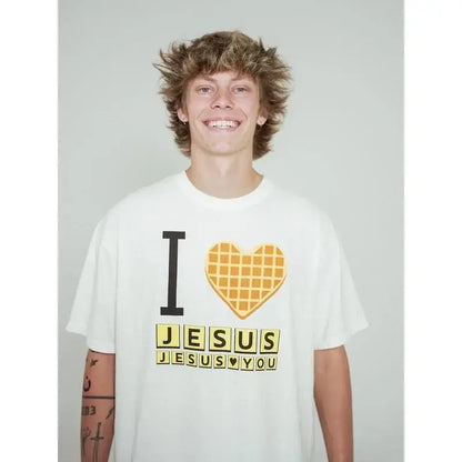 I Love Jesus Jesus Love You Waffle  Shirt, Bryce Crawford Merch, Christian Apparel Graphic Tee, Funny Christian Breakfast T-shirt, Unisex Casual  Cotton Inspirational Quote TShirt, TikTok Viral Unisex Com