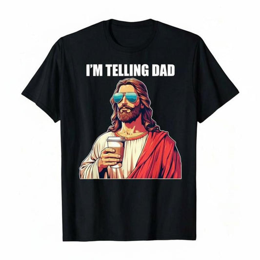 The American Spirit I'm Telling Dad Jesus Lovers T-Shirt for Football Boys Kids Easter Fun Humorous Phrase Playful Message,Casual Summer T-Shirt with Crew Neck,viral graphic tees