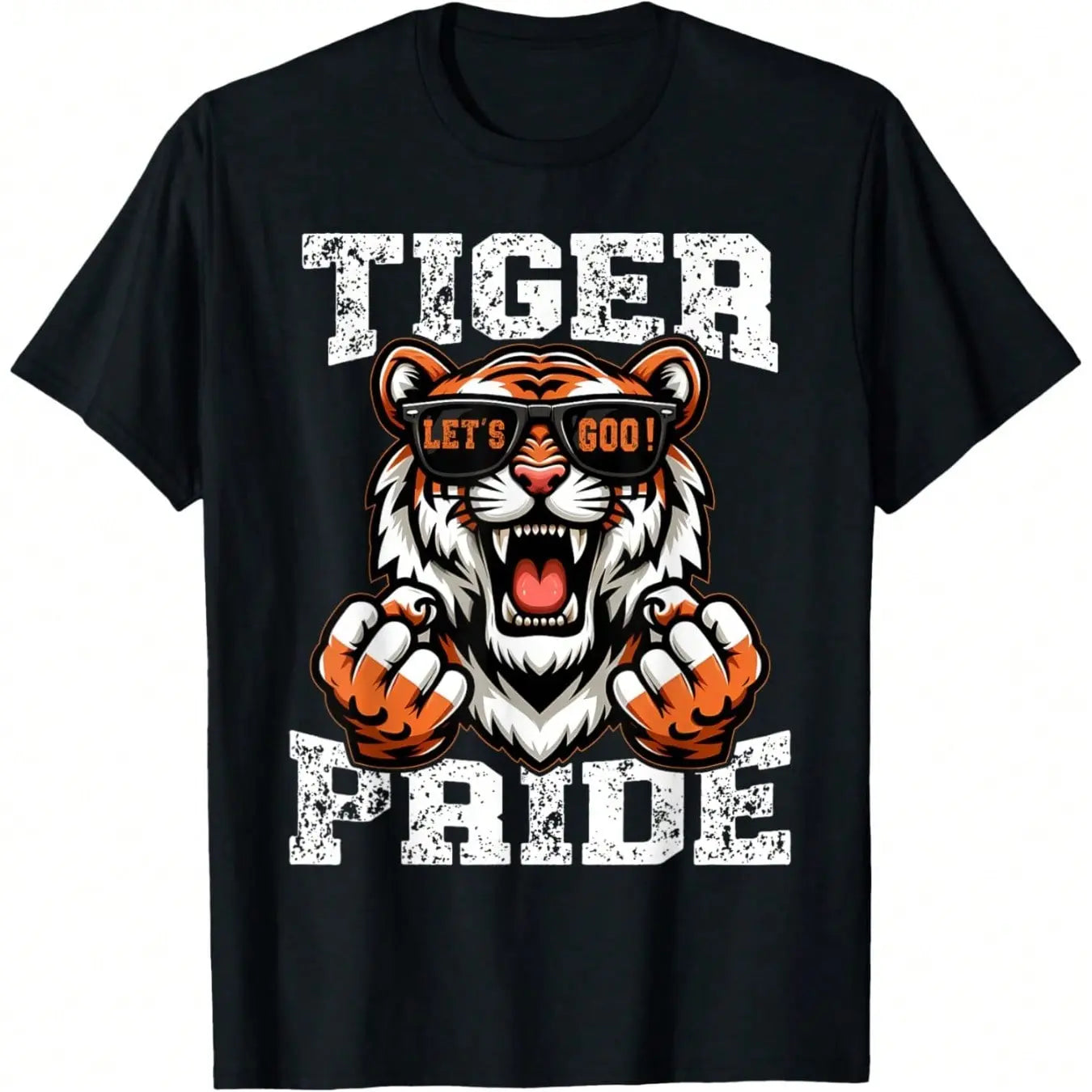 Women's Retro Vintage Tiger Pride School Sports Team Mascot Print Short-Sleeve Round Neck Streetwear Top, Black Crew Neck, Casual Stylish 100%25 Cotton