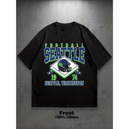 Men's & 's Seattle 1974 Football Team Logo T-Shirt - Vintage Retro Football Jersey Design with Iconic '74 Number, 100%25 Cotton Unisex Round Neck Tee for Game Day, Casual Wear & Fan Gifts (Officially Inspired)
