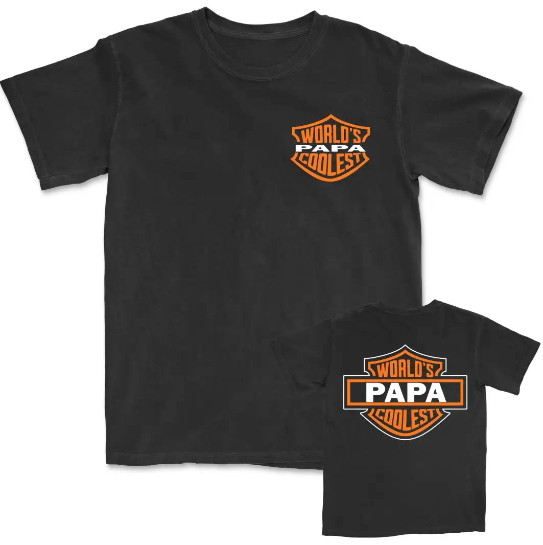 World's Coolest Grandpa Nickname Gift Motorcycle Dad Print Back Font Shirt, Father's Day Tee Birthday Gift from Grandkids Menswear Top