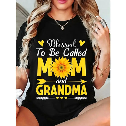 Men's 100%25 Cotton Short-Sleeve Graphic Top, "Blessed To Be Called Mom And Grandma" Print, Comfortable Mother's Day T-Shirt