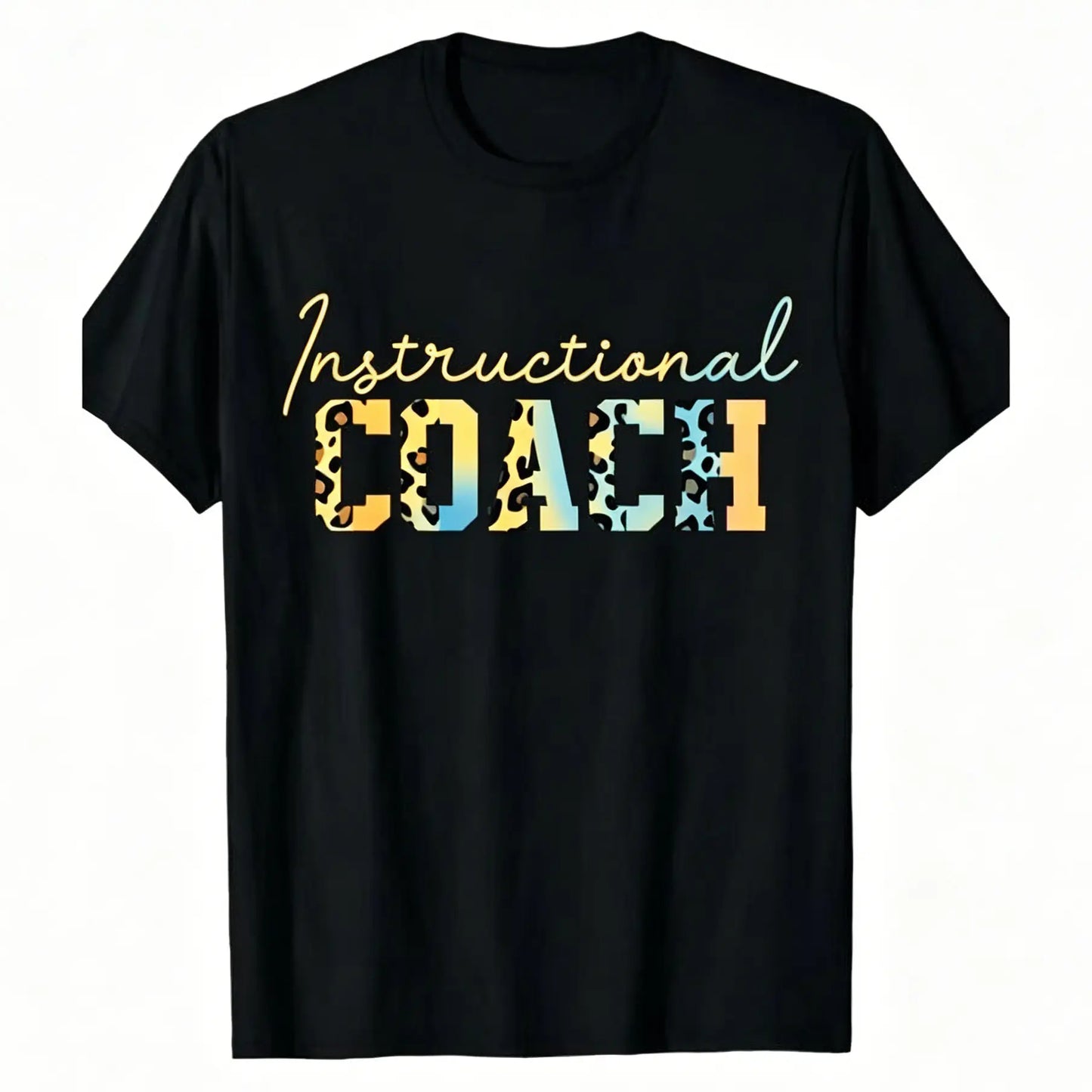 Men'S & Women'S 180gsm Heavyweight 100%25 Coach Appreciation T-Shirt - Elegant Crew Neck Short Sleeve with Leopard Print Lettering & Geometric Pattern, Soft Casual Unisex Shirt for Instructors, Coaches, Teachers - All-Season Crewneck Menswear Tshirt