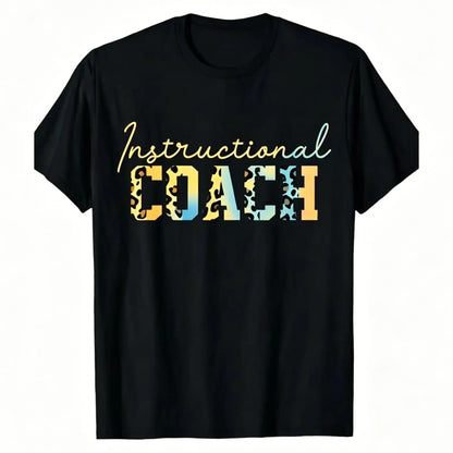 Men'S & Women'S 180gsm Heavyweight 100%25 Coach Appreciation T-Shirt - Elegant Crew Neck Short Sleeve with Leopard Print Lettering & Geometric Pattern, Soft Casual Unisex Shirt for Instructors, Coaches, Teachers - All-Season Crewneck Menswear Tshirt