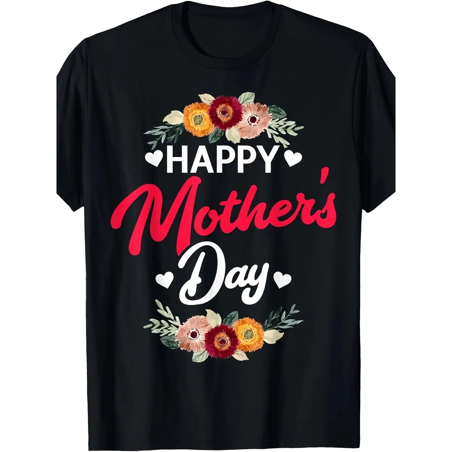 100%25 Cotton Short Sleeve Tops - Casual Round Neck, 180g Fabric, Vibrant Floral Graphic, Machine Washable, Perfect Happy Mother's Day Gift for Proud Mom, Comfortable Fit, Black Sport & Outdoor T-Shirt