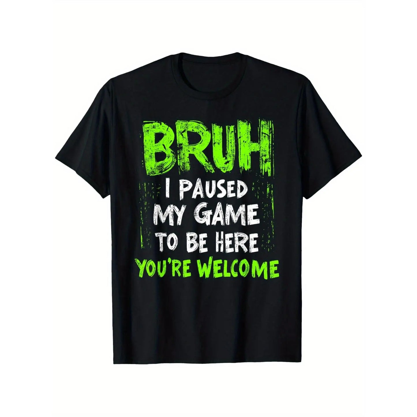 Funny Video Gamer Bruh I Paused My Game Teen Boys Gaming T-Shirt, Suitable for unisex personality casual round neck outdoor short-sleeved t-shirt, slightly elastic, 100%25 cotton, S-XXXL y2k  outfits  men time  tee Shortsleeve Black Crewneck Menswear Tops