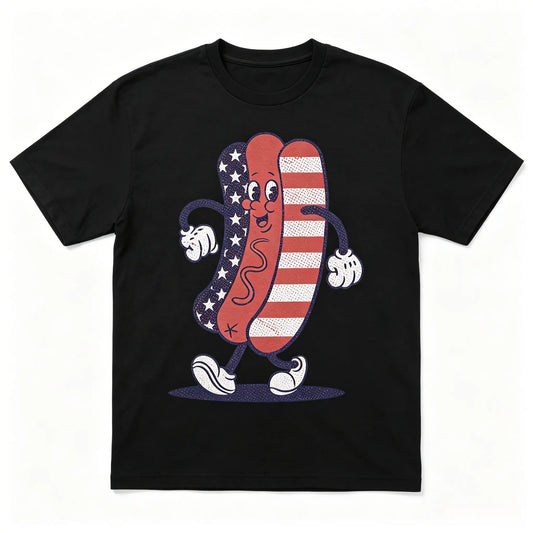 Mens Fourth Of July Hotdog T Shirt Funny Patriotic Cookout Grilling Tee for Guys Mens Funny T Shirts Cool Vintage Fashion T-Shirt Gift Classic Menswear Patriotic Apparel for Men Funny Food Short Sleeve Novelty Red