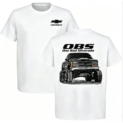 Classic Chevrolet OBS Silverado Graphic T-Shirt, One Bad Silverado Lifted Truck Print Design, Retro Pickup Car Themed Tee, Casual Unisex Streetwear Top, Ideal Wear For Truck Lovers And Auto Enthusiasts