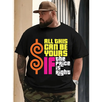Men's Retro "Price is Right" Graphic Tee - Soft Breathable Cotton Street Style Top with a Ribbed Neckline