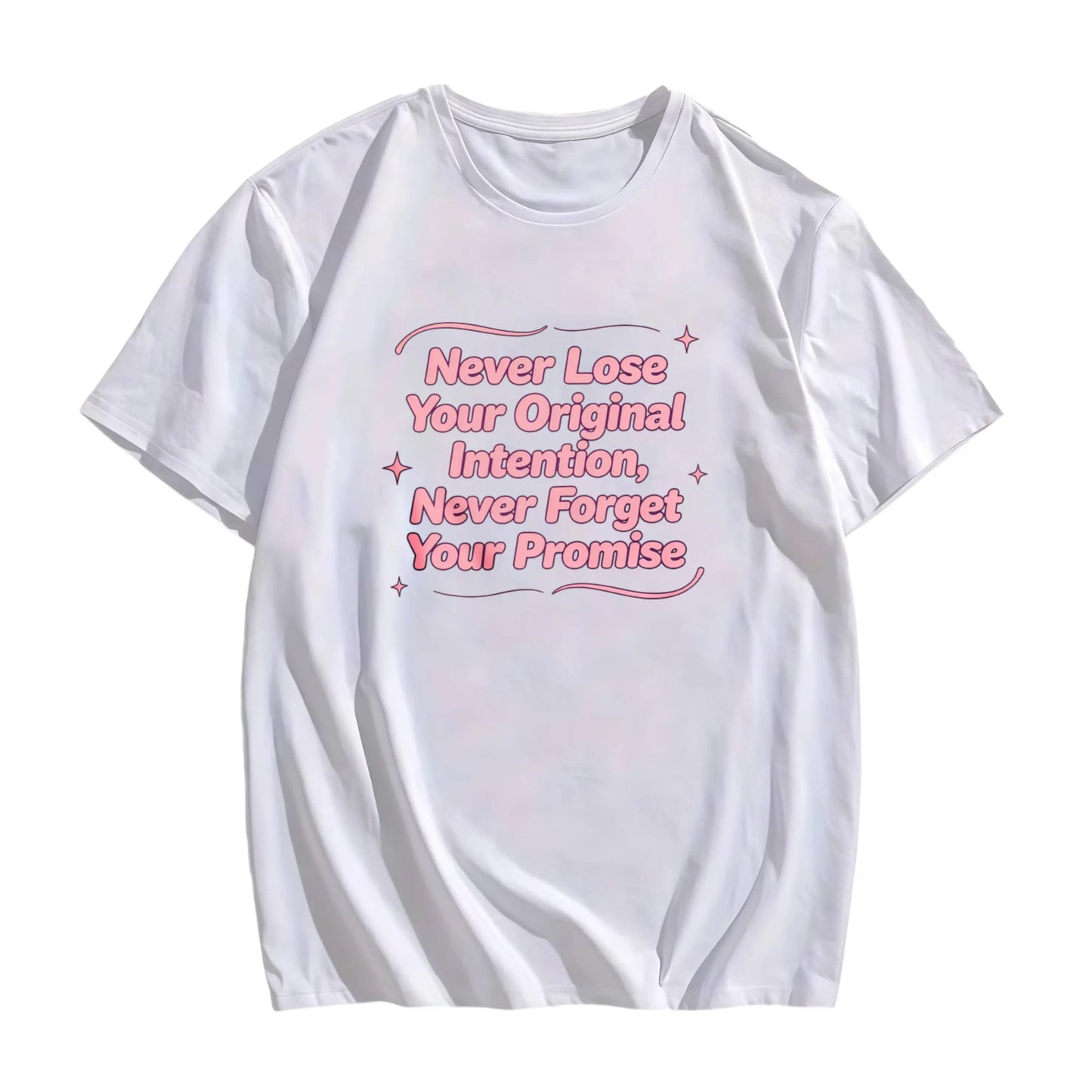 Plus Size - Casual Fashion Women'S Oversized 100%25 Crew Neck T-Shirt Inspirational Quote Never Lose Your Original Intention Never Forget Your Promise Summer And Spring Wear Graduation Gift for