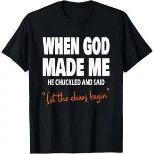 Men's Casual Short-Sleeve Round Neck Loose Cotton Graphic Tee - Soft Simple Fabric Top for Christian Apparel Lovers, Sports Wear with 'When God Made Me He Chuckled' Print, Casual Graphic Tee, Shortsleeve