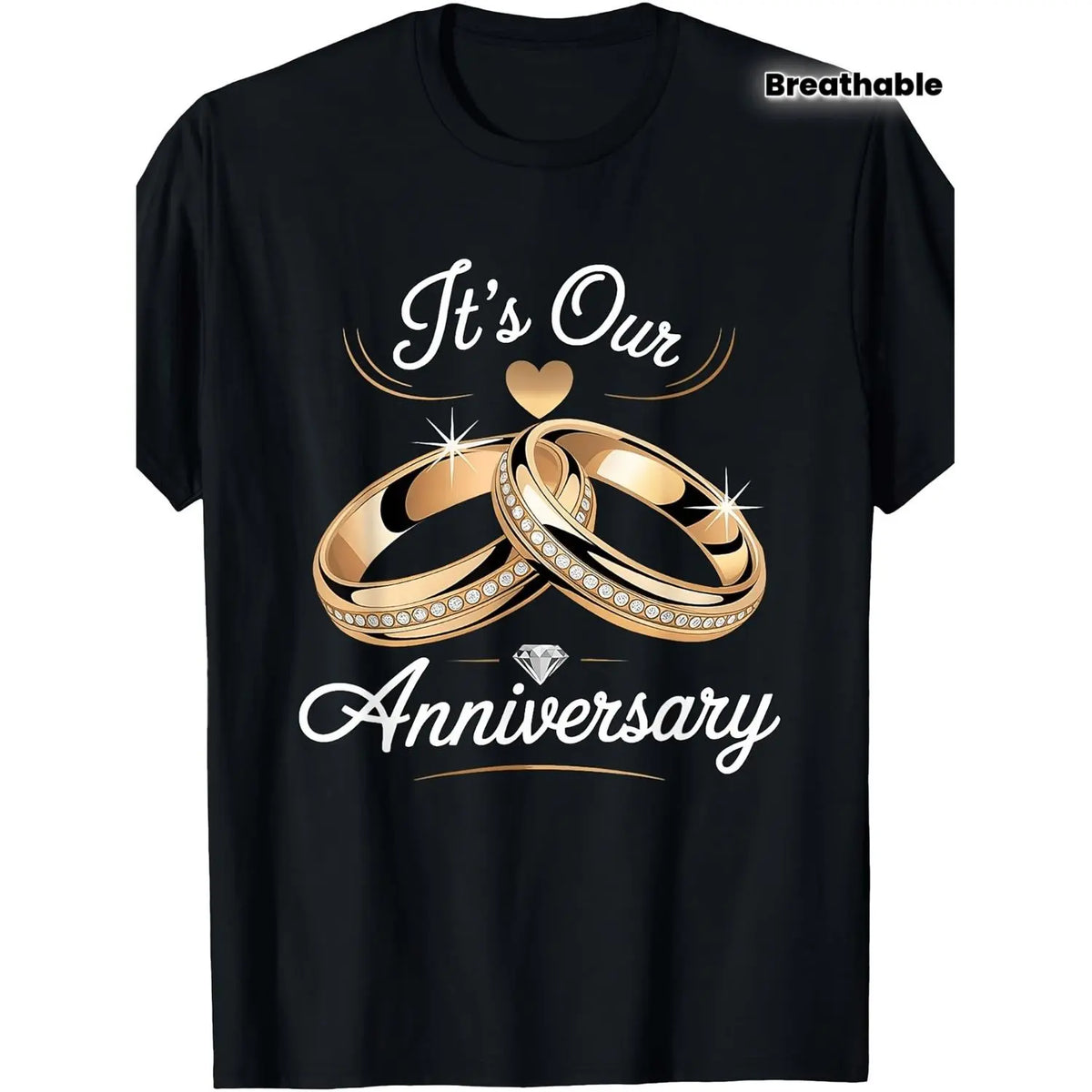 Matching Couple TShirts for Husband and Wife Heavyweight Wedding Anniversary Shirts Featuring Rings and Its Our Anniversary Text Breathable Gift for 5th 10th and 25th Year Milestones All Year Round
