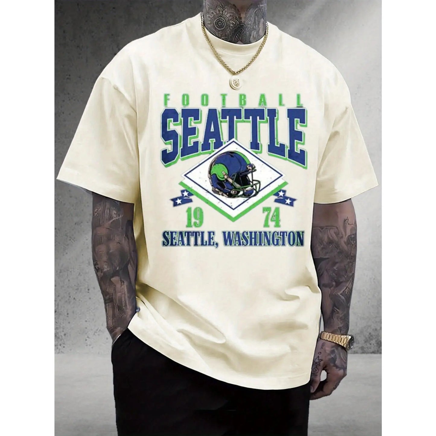 Men's & 's Seattle 1974 Football Team Logo T-Shirt - Vintage Retro Football Jersey Design with Iconic '74 Number, 100%25 Cotton Unisex Round Neck Tee for Game Day, Casual Wear & Fan Gifts (Officially Inspired)
