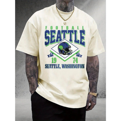 Men's & 's Seattle 1974 Football Team Logo T-Shirt - Vintage Retro Football Jersey Design with Iconic '74 Number, 100%25 Cotton Unisex Round Neck Tee for Game Day, Casual Wear & Fan Gifts (Officially Inspired)