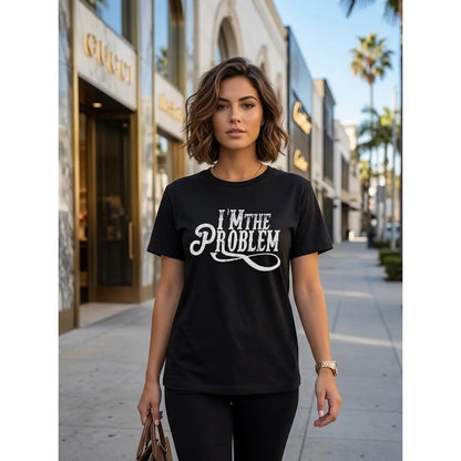 I'm The Problem T-shirt, Country Music Graphic Tees, Western T-shirt for Men, Pure Cotton Round-neck T-shirt, Machine Washable, Moisture - Wicking,  Suitable for Daily Wear, Exercise and Vacation,Black-Hoodie-front,Black-Sweatshirt-front Casual Streetwear