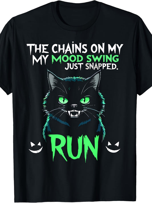 The Chains On My Mood Snap Black Cat Dark Humor T-Shirt Same Style for Men and Women 2025 Summer Short-sleeved Printed T-shirt Pure 220G