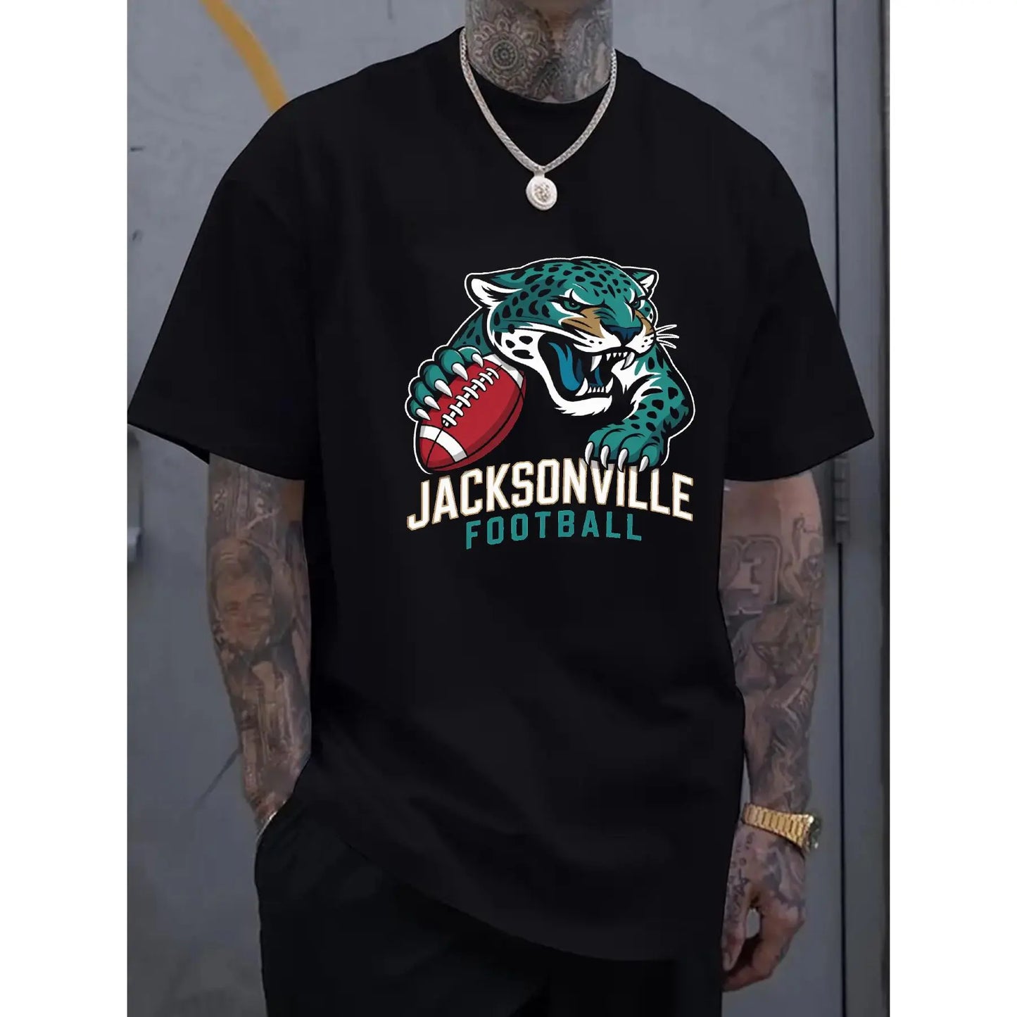 Black T-Shirt with Jacksonville  for JAGUAR  and Text, Perfect for Sports Fans and Casual Wear, PLUS SIZE