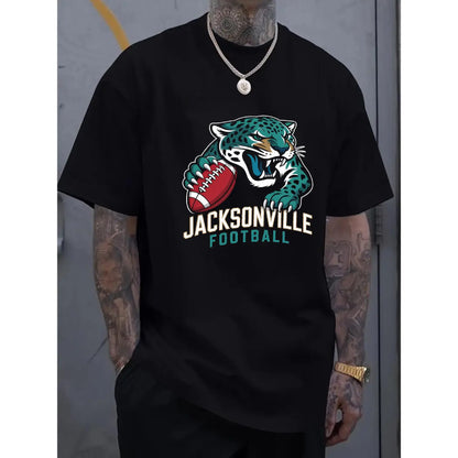 Black T-Shirt with Jacksonville  for JAGUAR  and Text, Perfect for Sports Fans and Casual Wear, PLUS SIZE