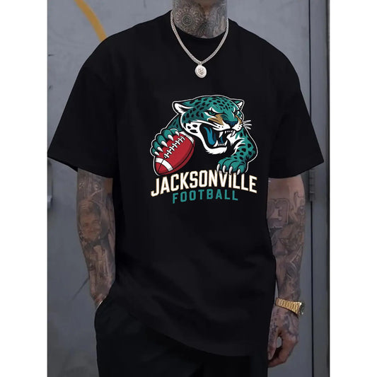 Black T-Shirt with Jacksonville  for JAGUAR  and Text, Perfect for Sports Fans and Casual Wear, PLUS SIZE