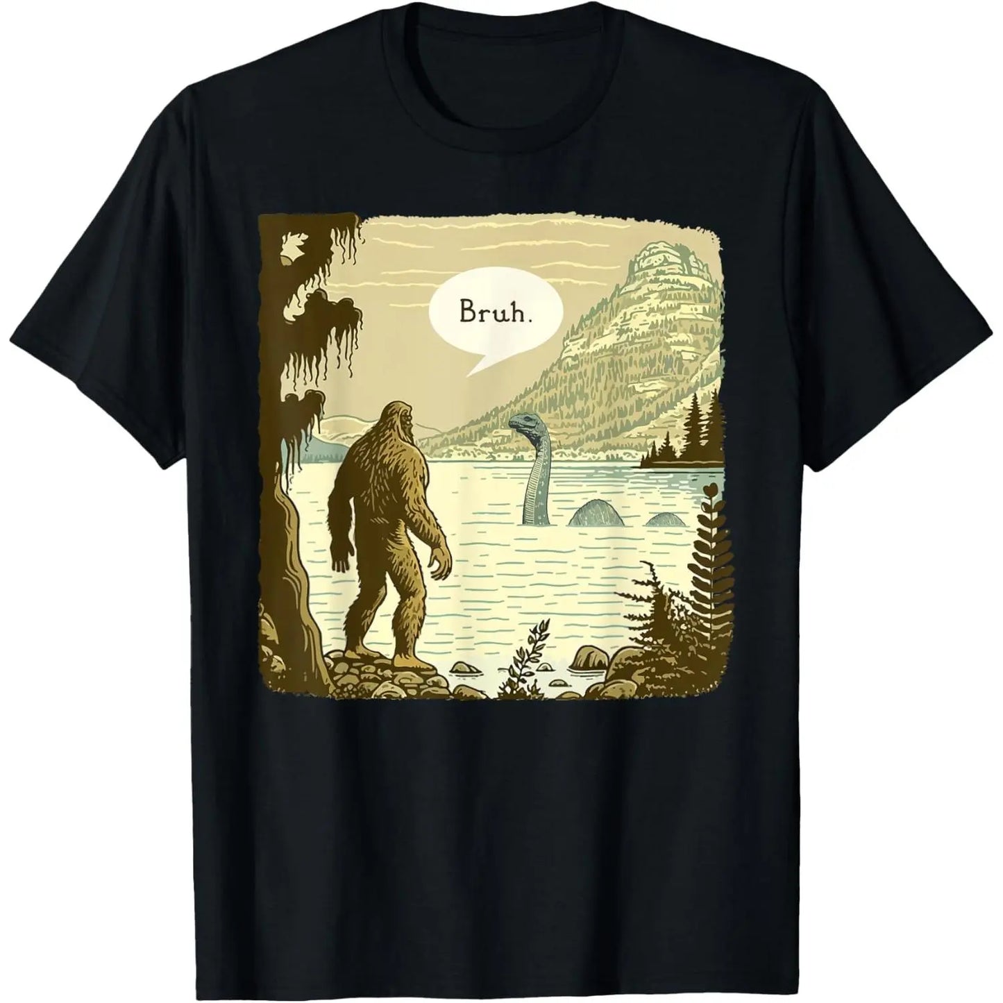 Women's Soft Short-Sleeve Streetwear T-Shirt, Love-Themed Funny Bigfoot Sasquatch Loch Ness Monster Introvert Bruh Design, Comfortable Fabric