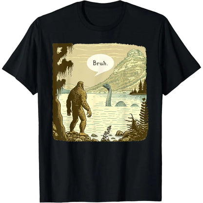 Women's Soft Short-Sleeve Streetwear T-Shirt, Love-Themed Funny Bigfoot Sasquatch Loch Ness Monster Introvert Bruh Design, Comfortable Fabric